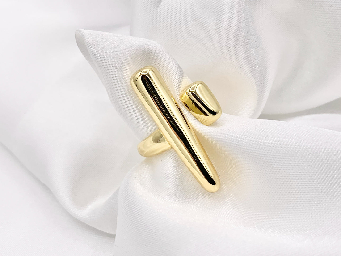 Front Open Geometric Vertical Bar Bypass Ring in Real Gold 18K Plated Copper Adjustable Ring 5 PCS