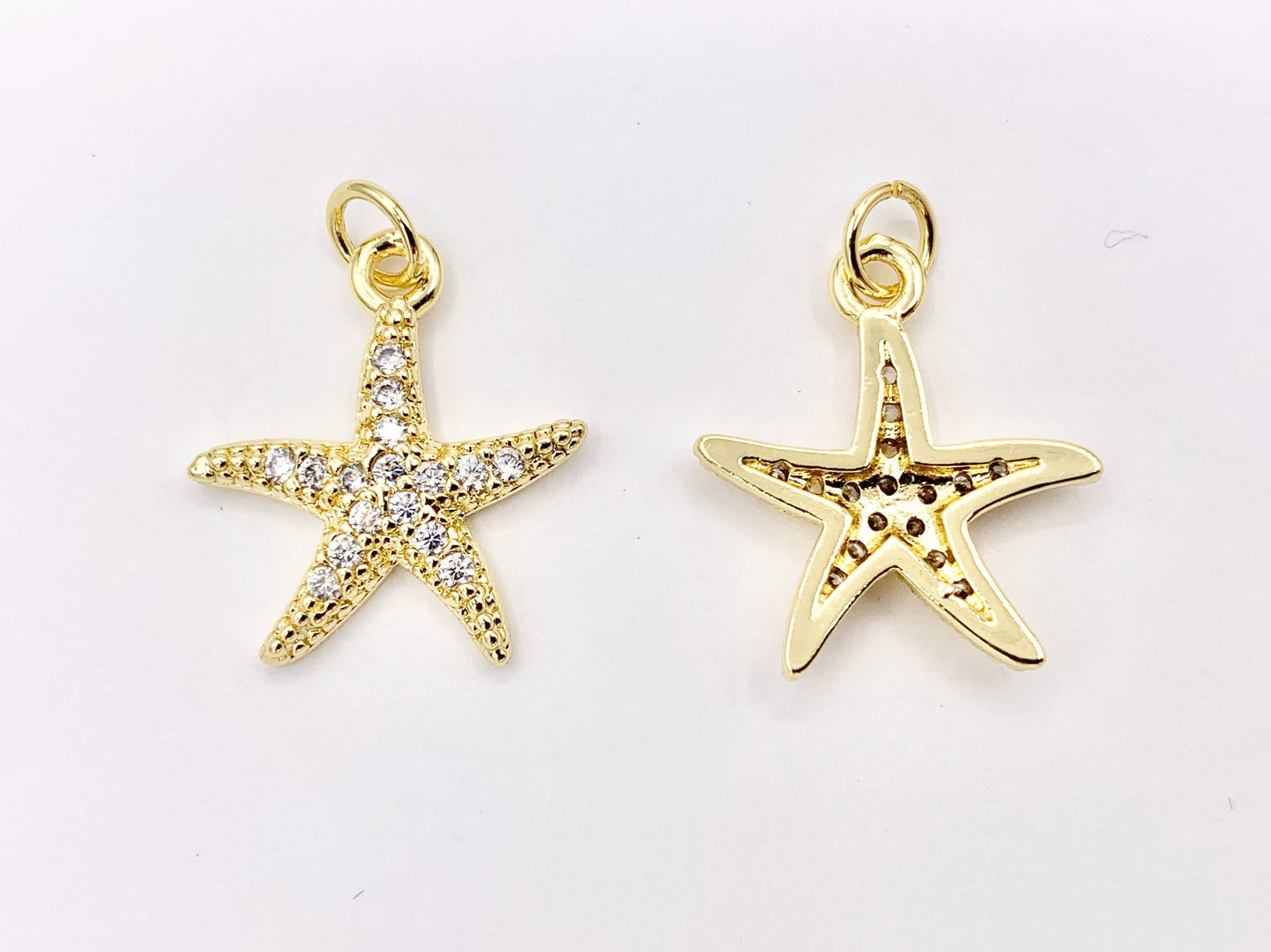 CZ Pave Cute Starfish Charms Pendants Plated in 18K Gold Copper Base 10 PCS