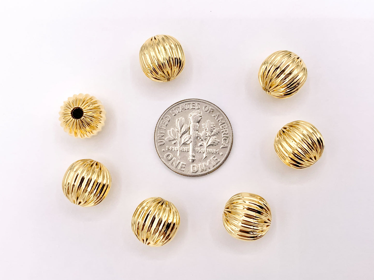 10mm Cute Pumpkin Shape Round Spacer Beads in Real 18K Gold Plated Over Brass | Small Space Gold Beads For Jewelry Making/Designs 18 PCS