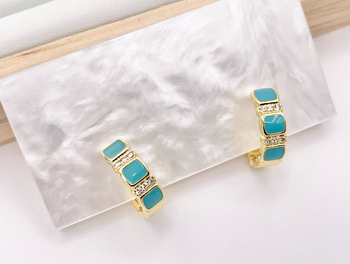 Minimalist Blue Enamel Dainty Earring Huggies 18K Gold/Silver Plated Over Copper Earrings 4 PAIRS
