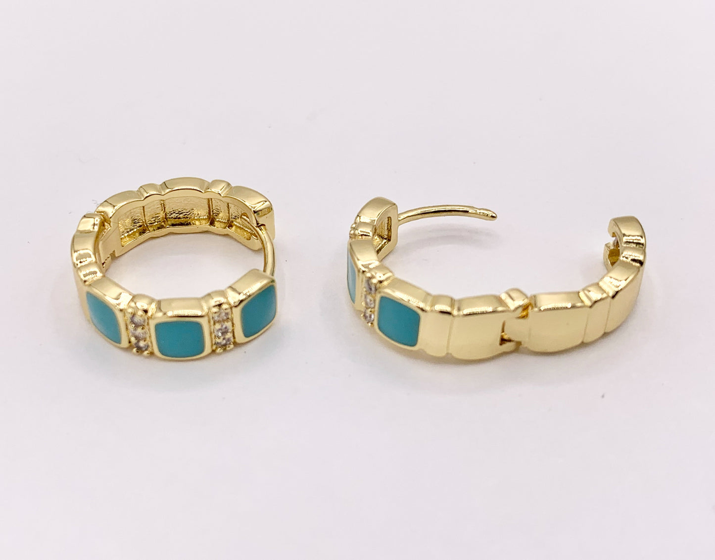 Minimalist Blue Enamel Dainty Earring Huggies 18K Gold/Silver Plated Over Copper Earrings 4 PAIRS