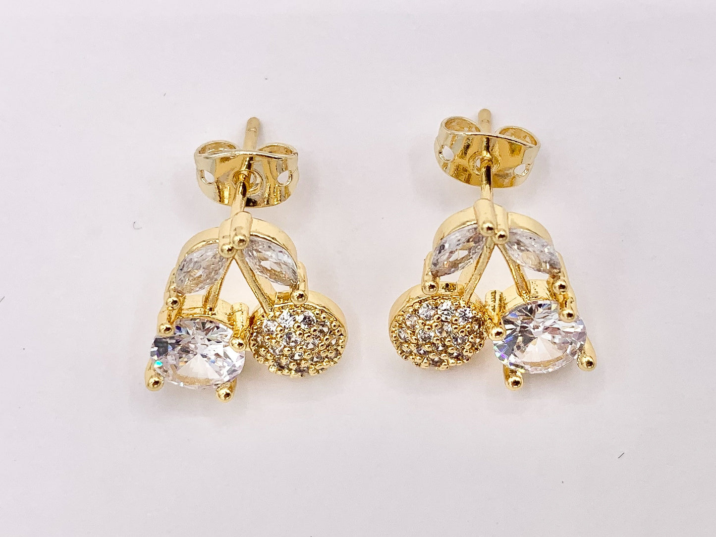 Luxury CZ Pave Cherry Stud Earrings in Real Gold 18K Micro CZ Pave Over Copper 4 PAIRS