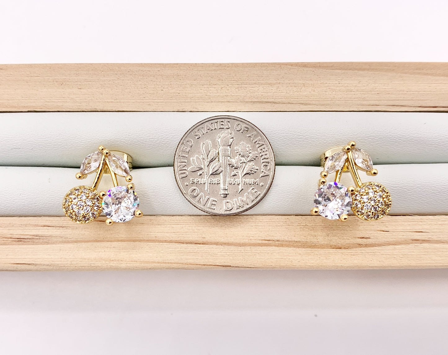 Luxury CZ Pave Cherry Stud Earrings in Real Gold 18K Micro CZ Pave Over Copper 4 PAIRS