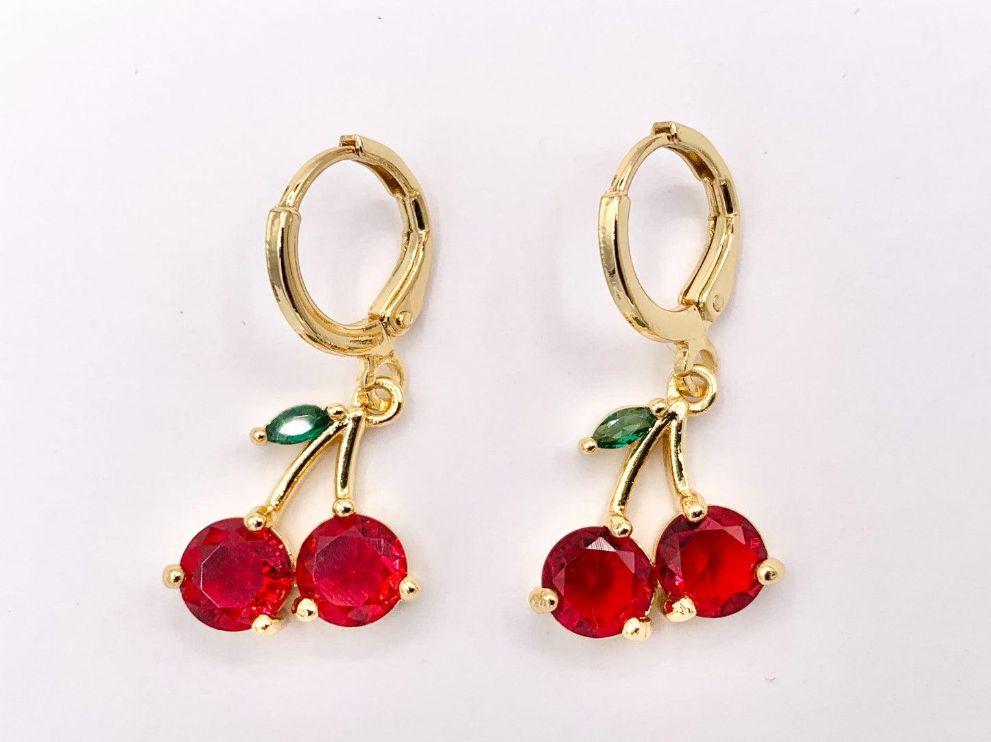 Luxury CZ Pave Red Cherry Earring Huggies in Real Gold 18K Micro CZ Pave Over Copper 4 PAIRS
