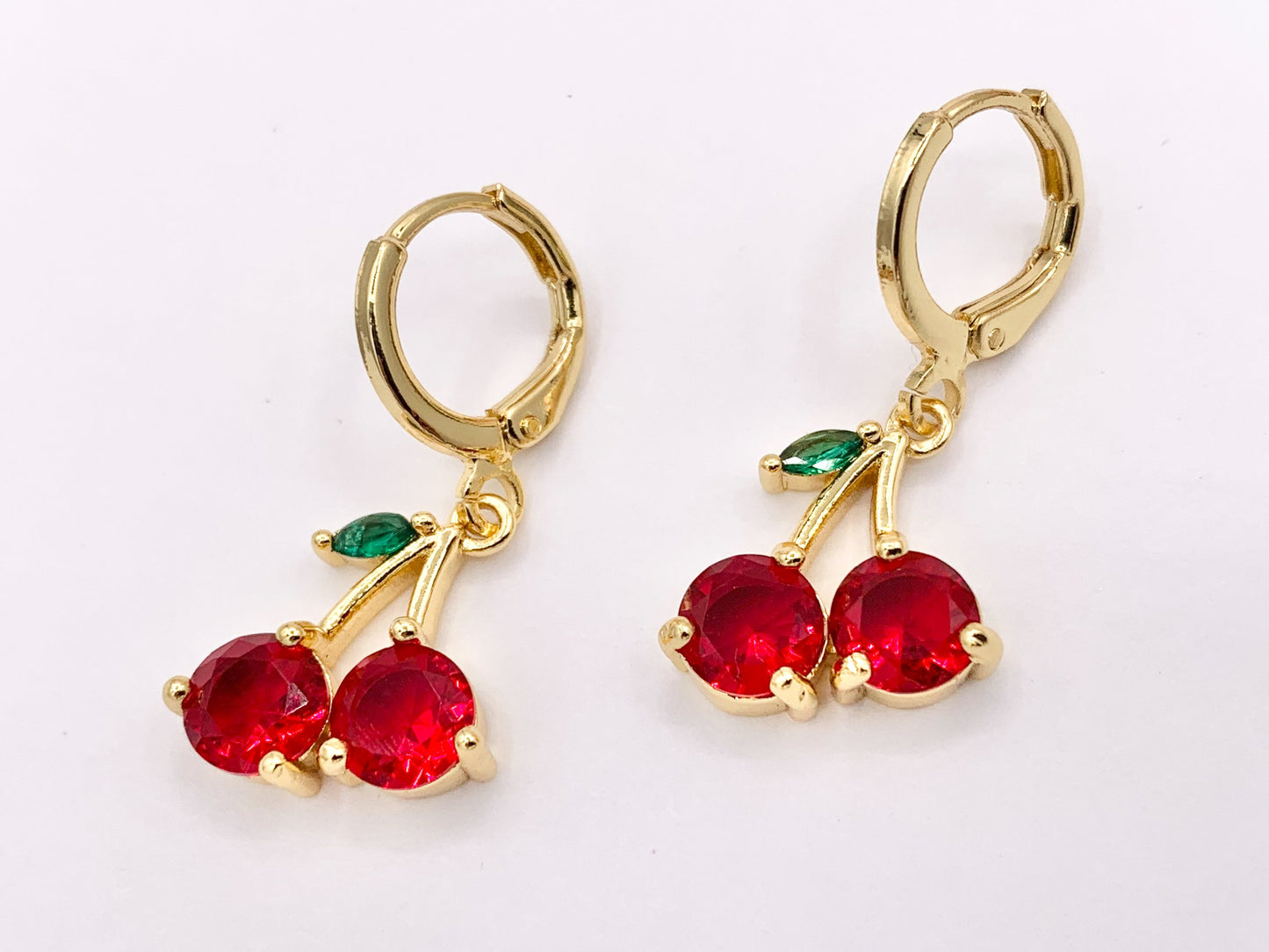 Luxury CZ Pave Red Cherry Earring Huggies in Real Gold 18K Micro CZ Pave Over Copper 4 PAIRS