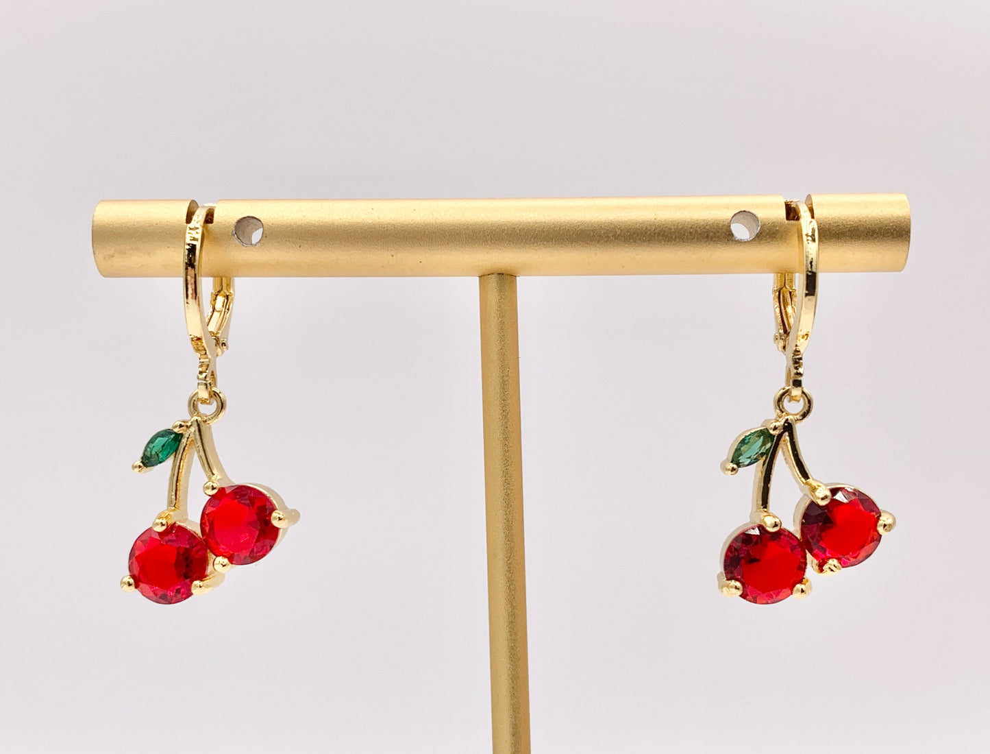 Luxury CZ Pave Red Cherry Earring Huggies in Real Gold 18K Micro CZ Pave Over Copper 4 PAIRS