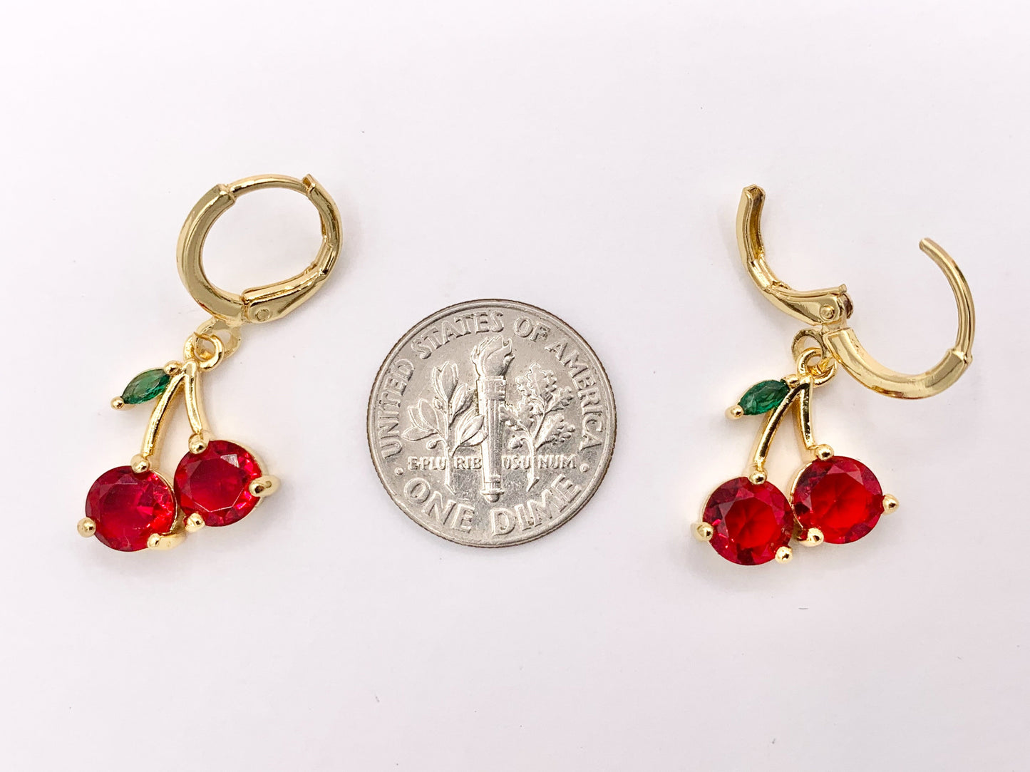 Luxury CZ Pave Red Cherry Earring Huggies in Real Gold 18K Micro CZ Pave Over Copper 4 PAIRS