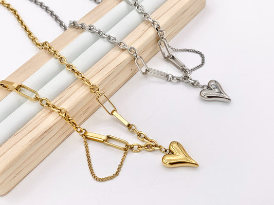 Delicate Dangle Heart Pendant Necklace Gold/Silver Plated Stainless Steel Finished Necklace 16" with Extension Link