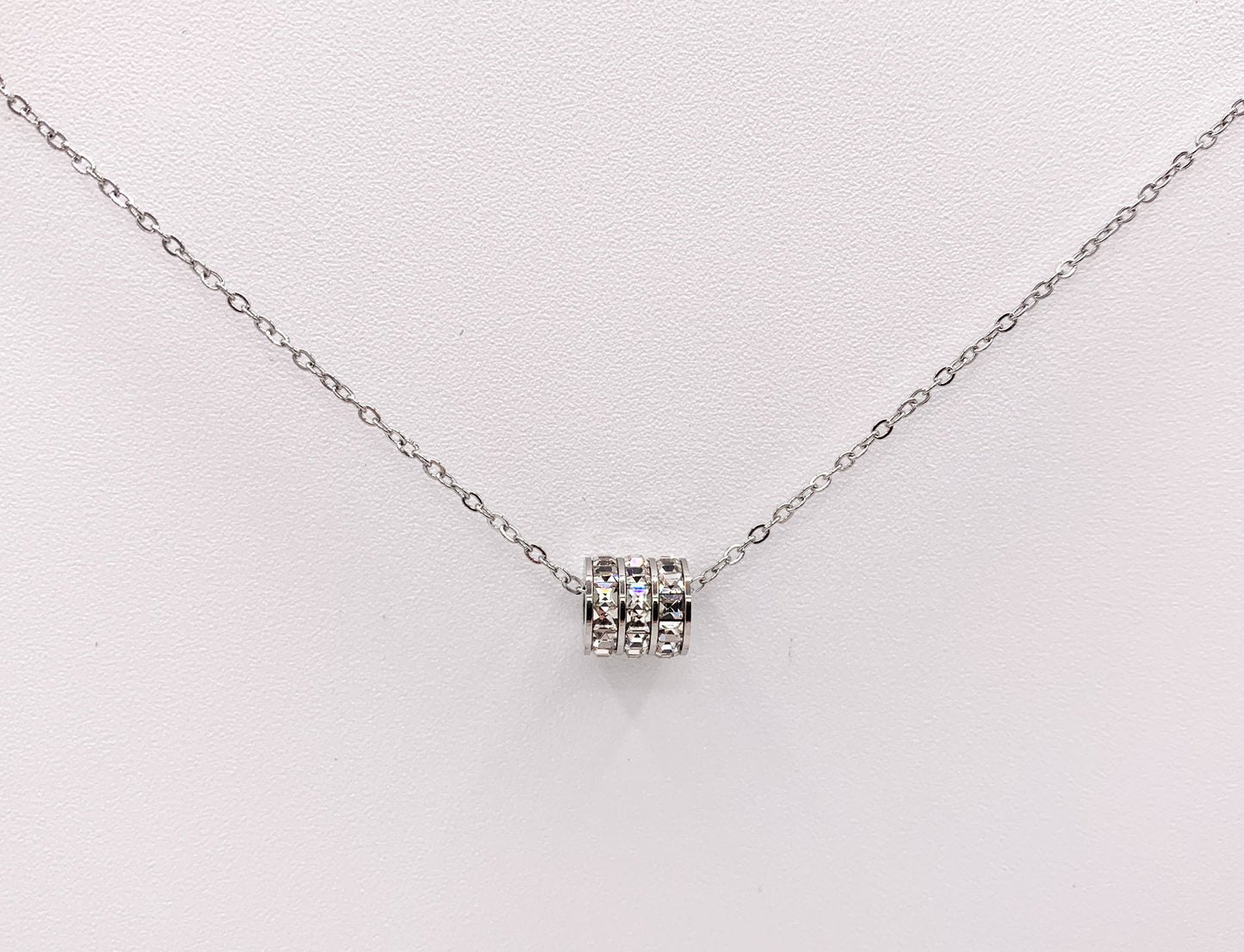 Delicate CZ Barrel Spacer Necklace Gold/Silver Plated Stainless Steel Dainty Flexible Minimalist Finished Necklace 16" with Extension Link