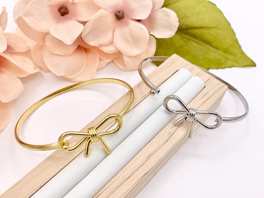 Cute Bow Tie Front Open Bracelet Cuffs in Real Gold/Platinum 18K Plated Copper 3 PCS