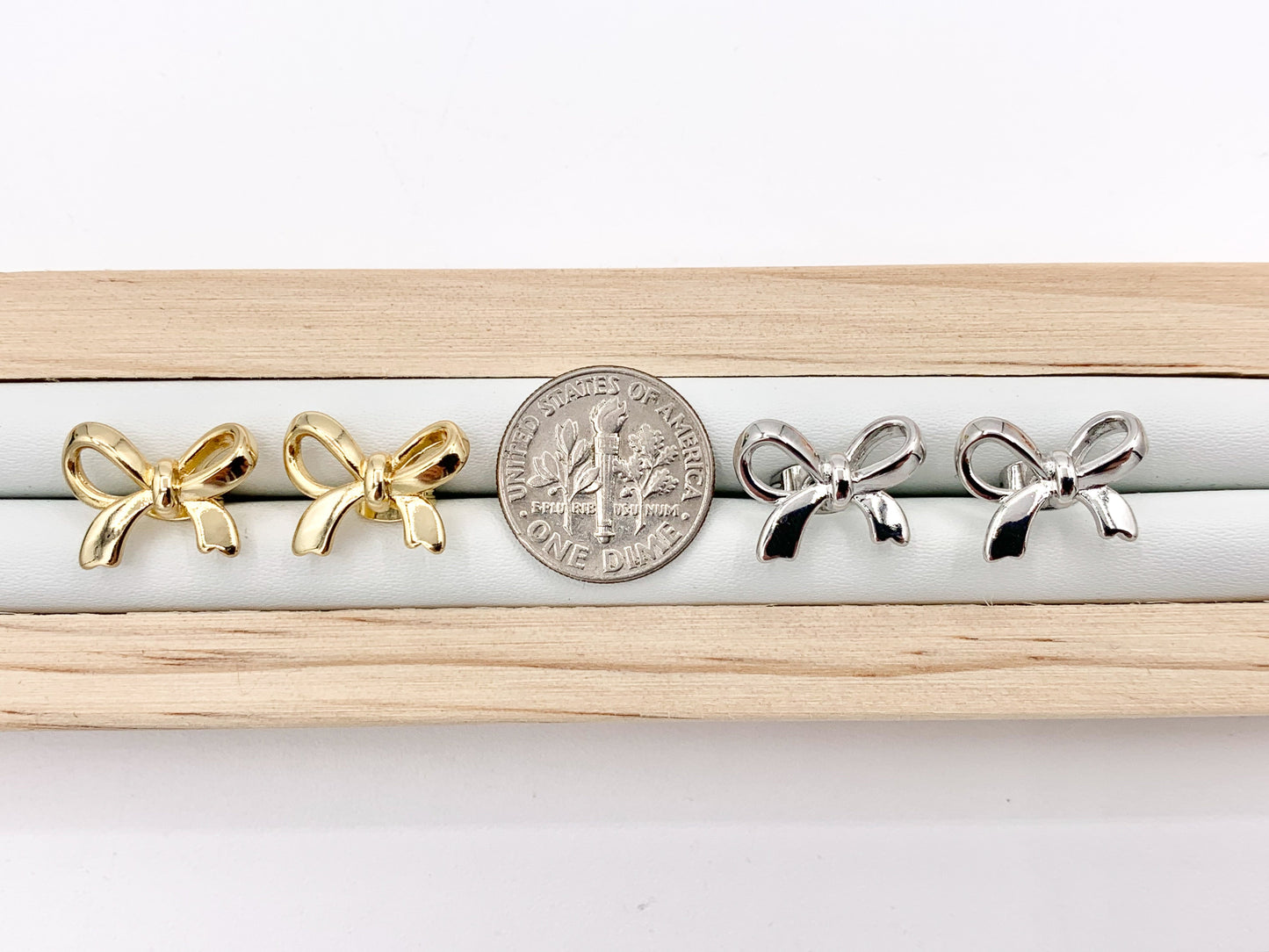 Cute Bowtie Earring Studs in 18K Gold/Platinum Plated Over Copper Earrings 4 PAIRS
