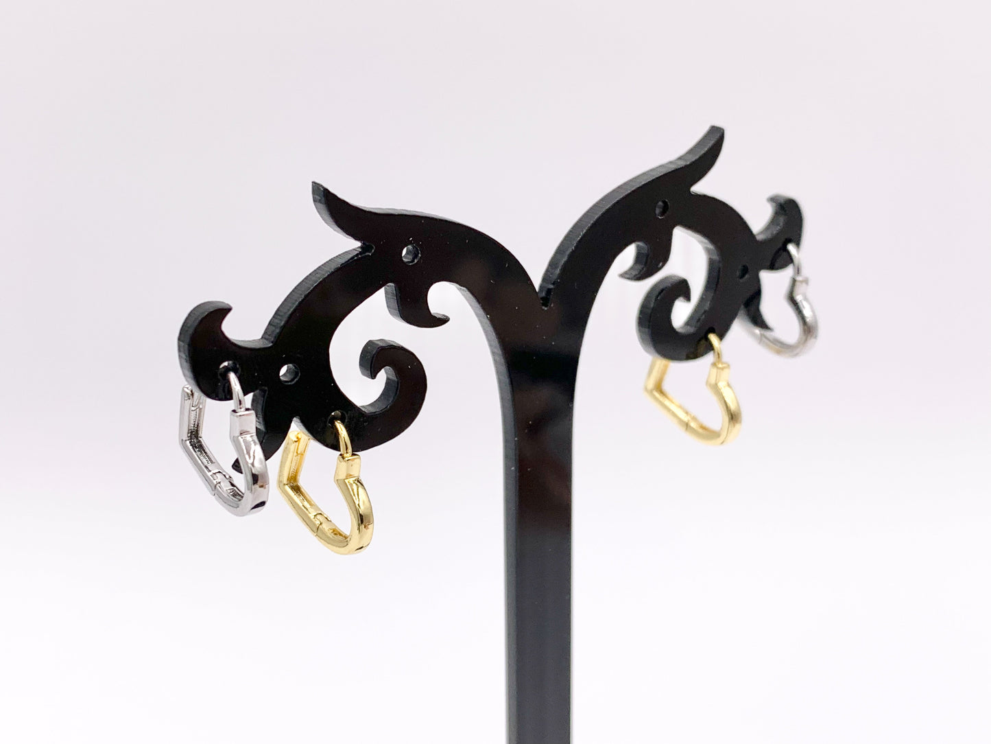 Dainty Puffy Heart Earring Huggies in 18K Gold or Silver Plated Copper 5 PAIRS