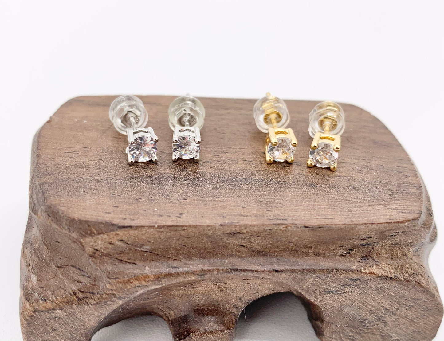 Cute Tiny CZ Minimalist Simple Earring Studs in Rhinestone CZ Pave Designed in 18K Gold or Silver Plated Copper 10 PAIRS