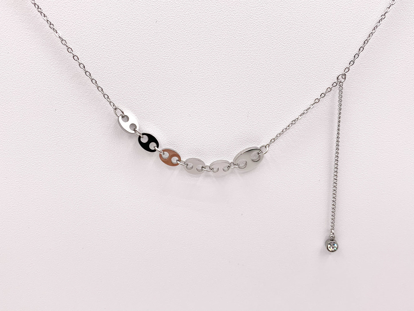 Delicate Coffee Bean Dangle CZ Pendant Necklace Gold/Silver Plated Stainless Steel Finished Necklace 16" with Extension Link