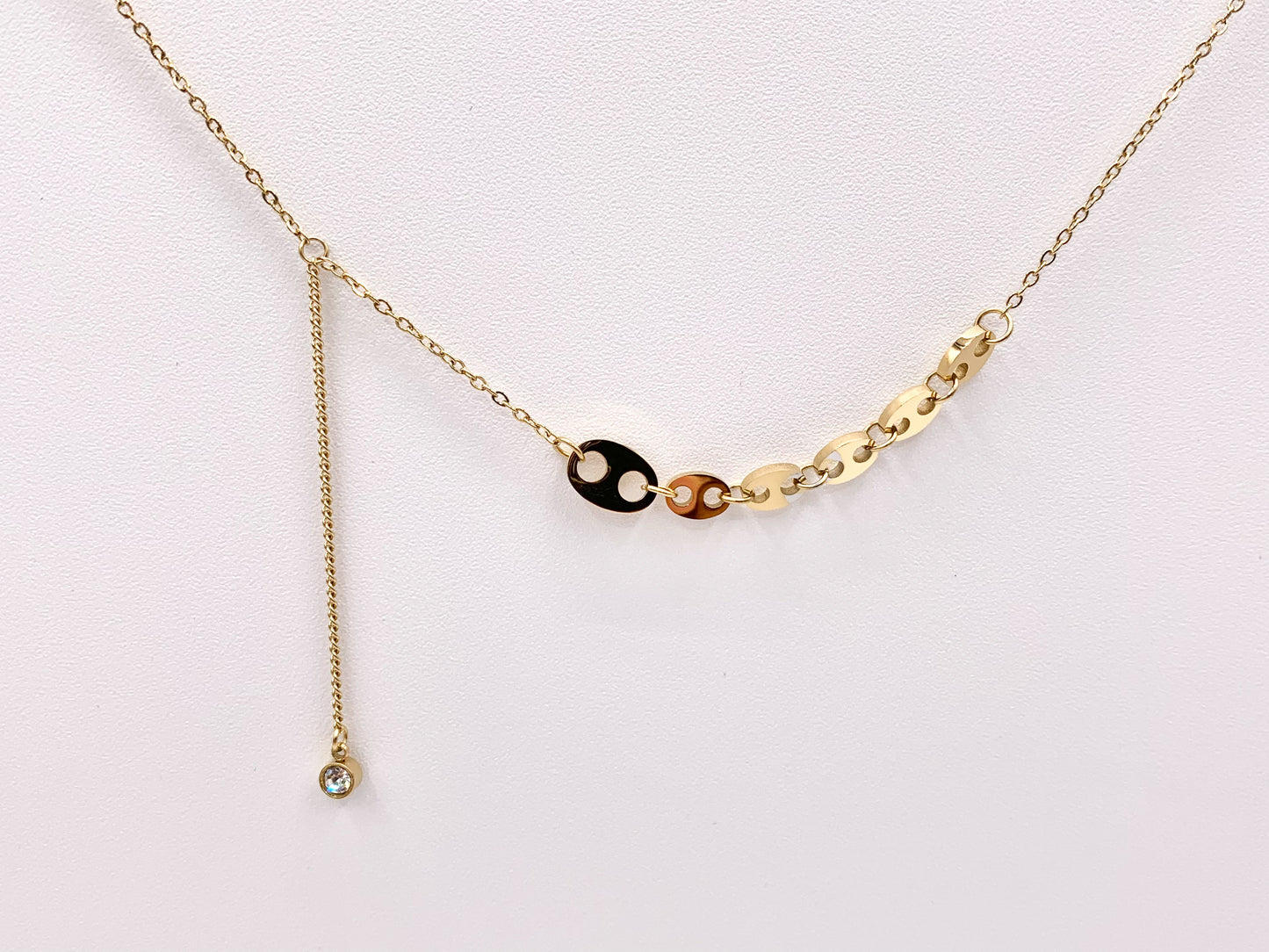 Delicate Coffee Bean Dangle CZ Pendant Necklace Gold/Silver Plated Stainless Steel Finished Necklace 16" with Extension Link