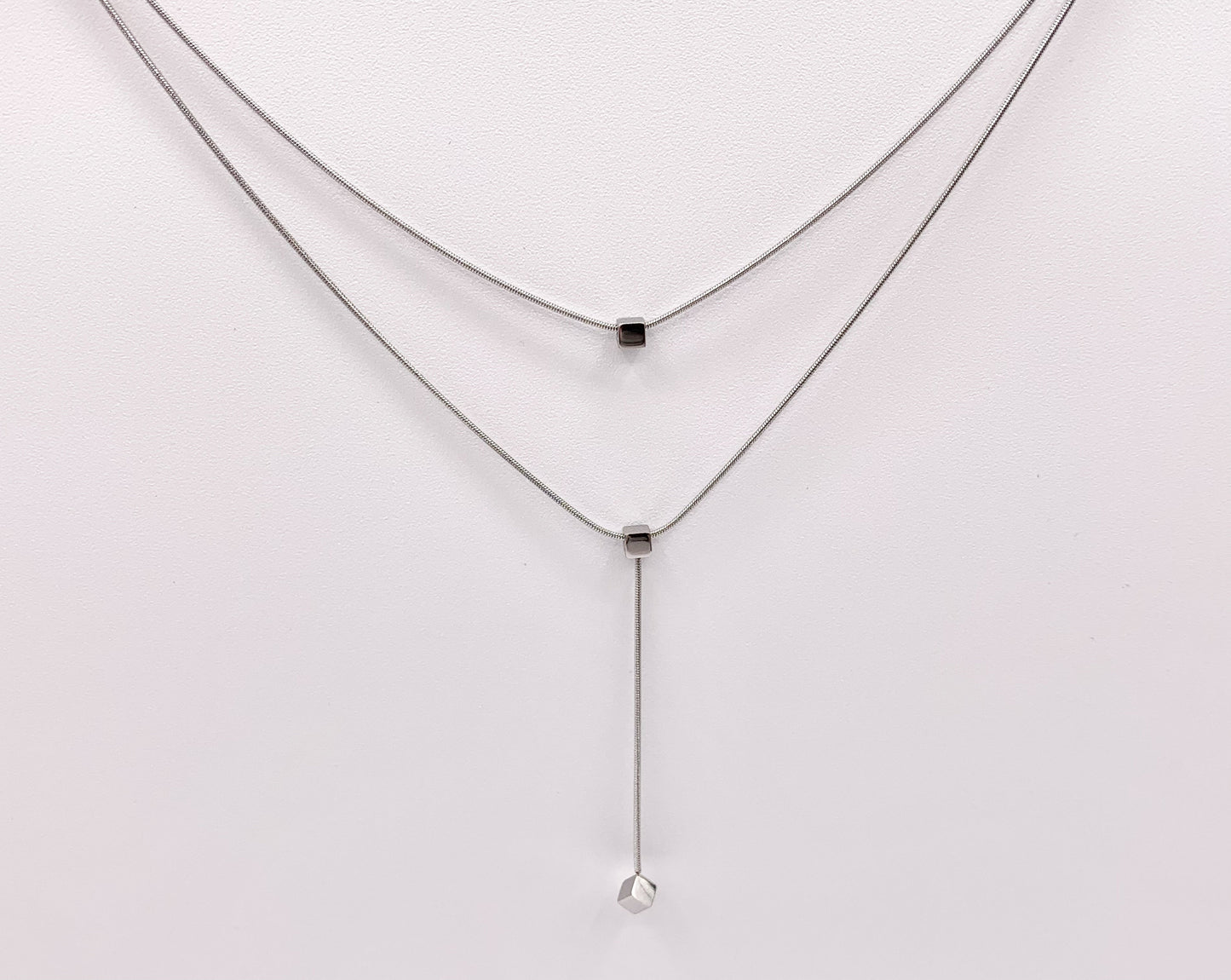 Delicate 2 Layer Dangle Necklace Gold/Silver Plated Stainless Steel Dainty Flexible Minimalist Finished Necklace 16" with Extension Link