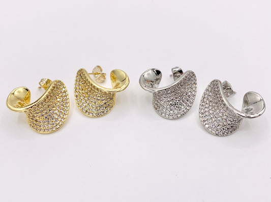 Unique Wrap Curved CZ Pave Hoop Earrings over 18K Gold/Silver Plated Copper3 PAIRS