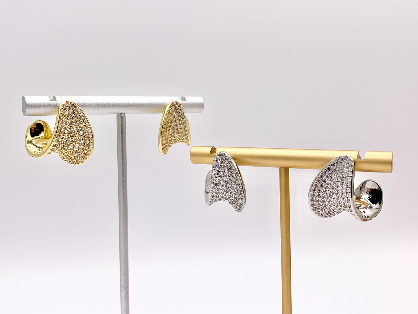 Unique Wrap Curved CZ Pave Hoop Earrings over 18K Gold/Silver Plated Copper3 PAIRS