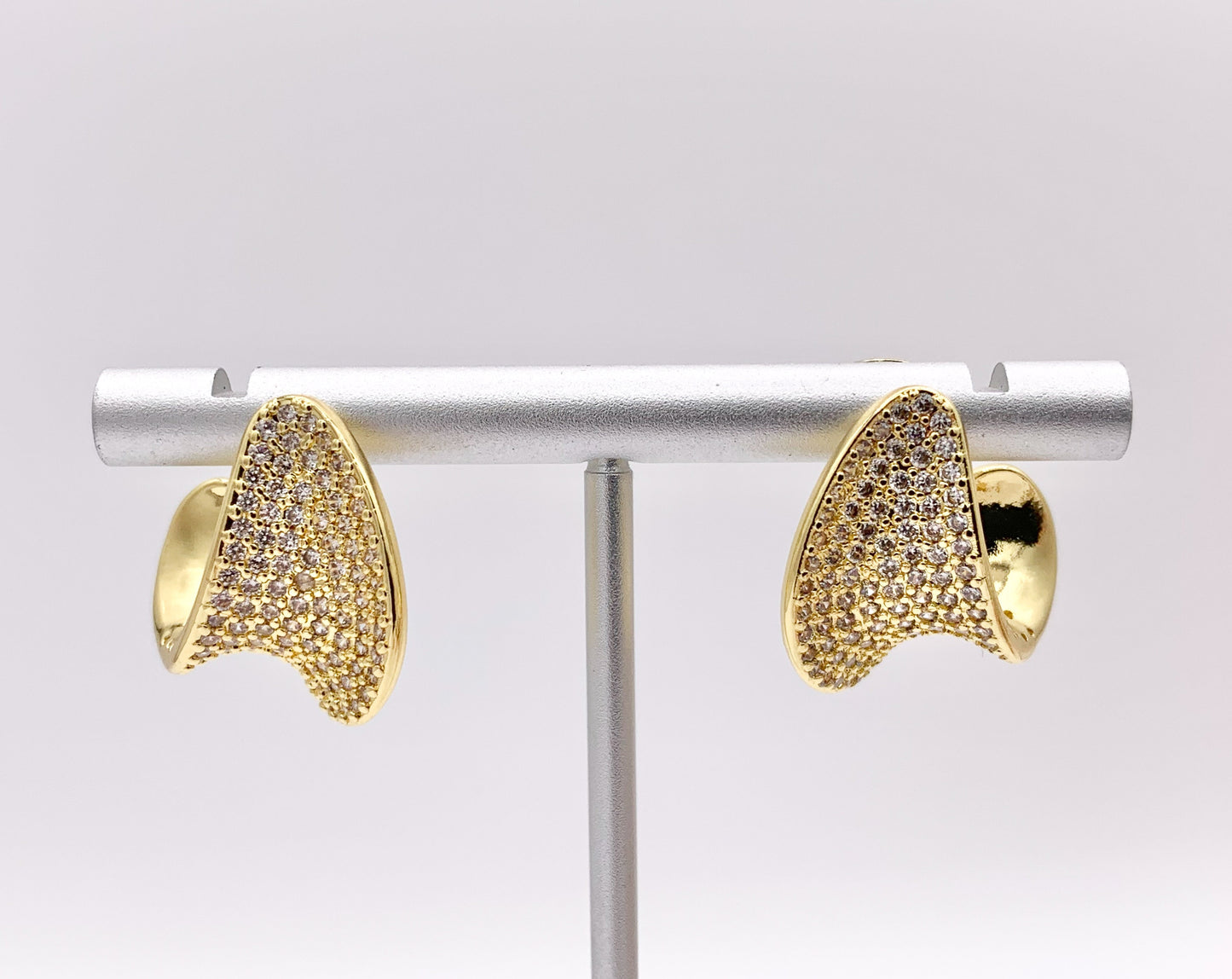 Unique Wrap Curved CZ Pave Hoop Earrings over 18K Gold/Silver Plated Copper3 PAIRS