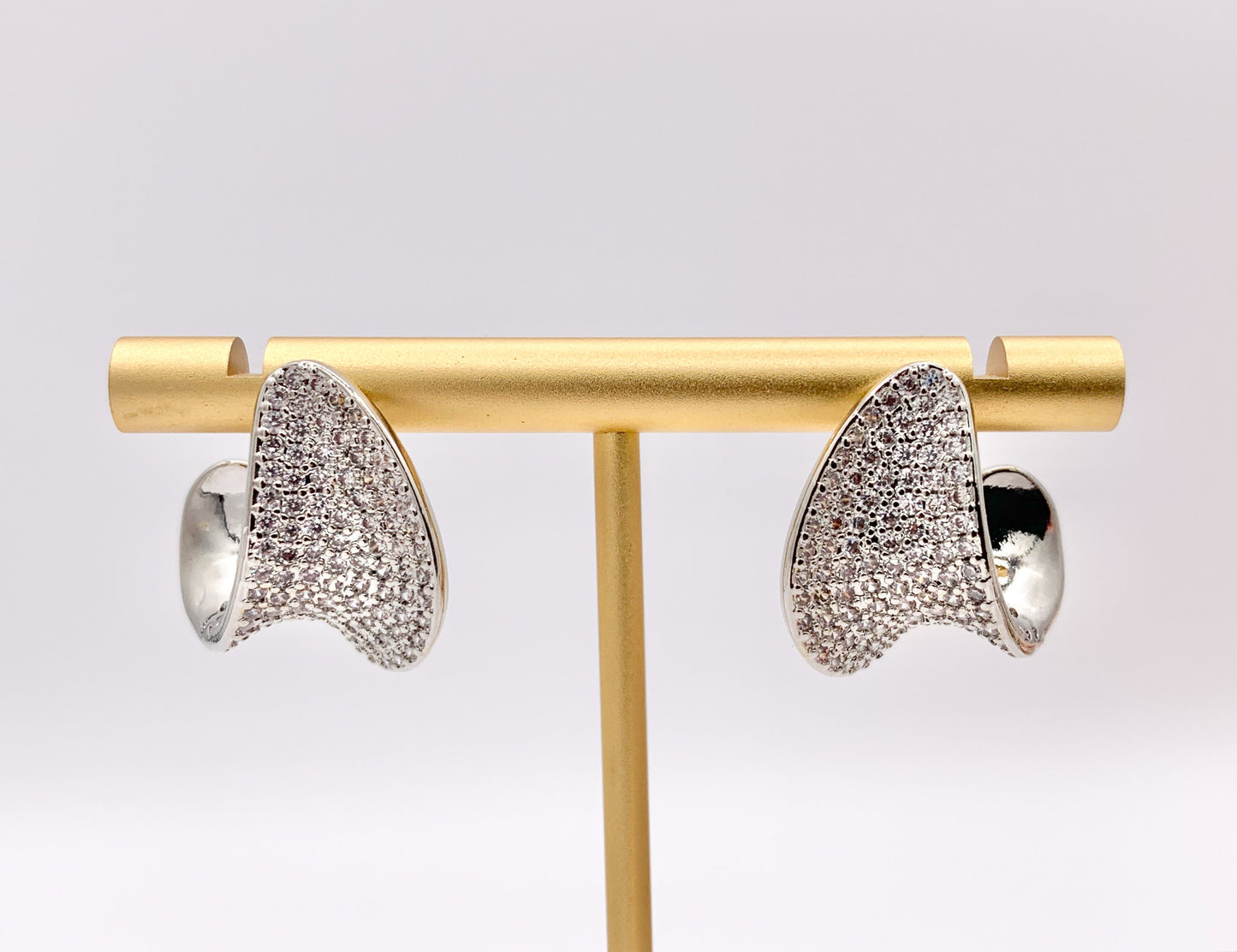 Unique Wrap Curved CZ Pave Hoop Earrings over 18K Gold/Silver Plated Copper3 PAIRS
