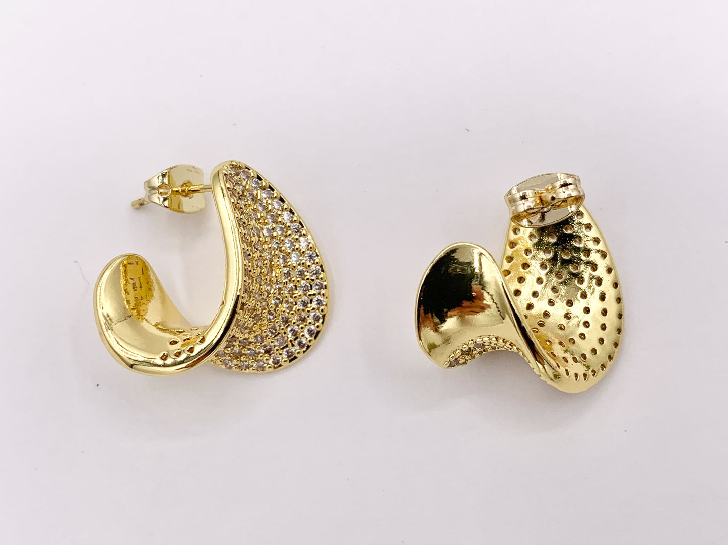 Unique Wrap Curved CZ Pave Hoop Earrings over 18K Gold/Silver Plated Copper3 PAIRS