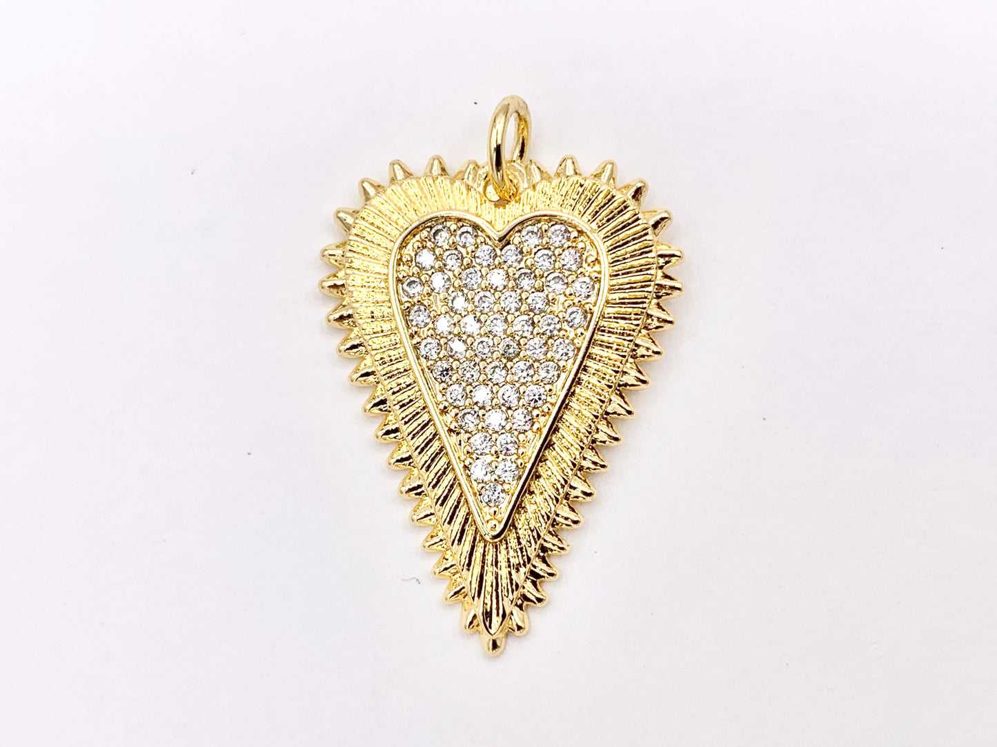 Rhinestone Heart Charm Pendants in CZ Pave 18K Gold Plated Copper 5 PCS