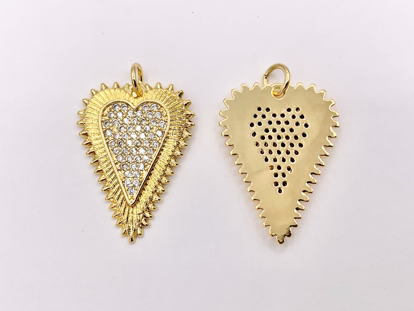 Rhinestone Heart Charm Pendants in CZ Pave 18K Gold Plated Copper 5 PCS