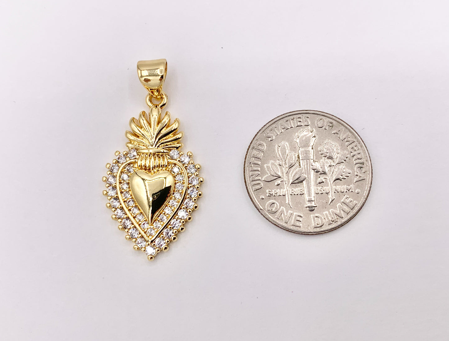 Rhinestone Heart Charm Pendants in CZ Pave 18K Gold Plated Copper 6 PCS