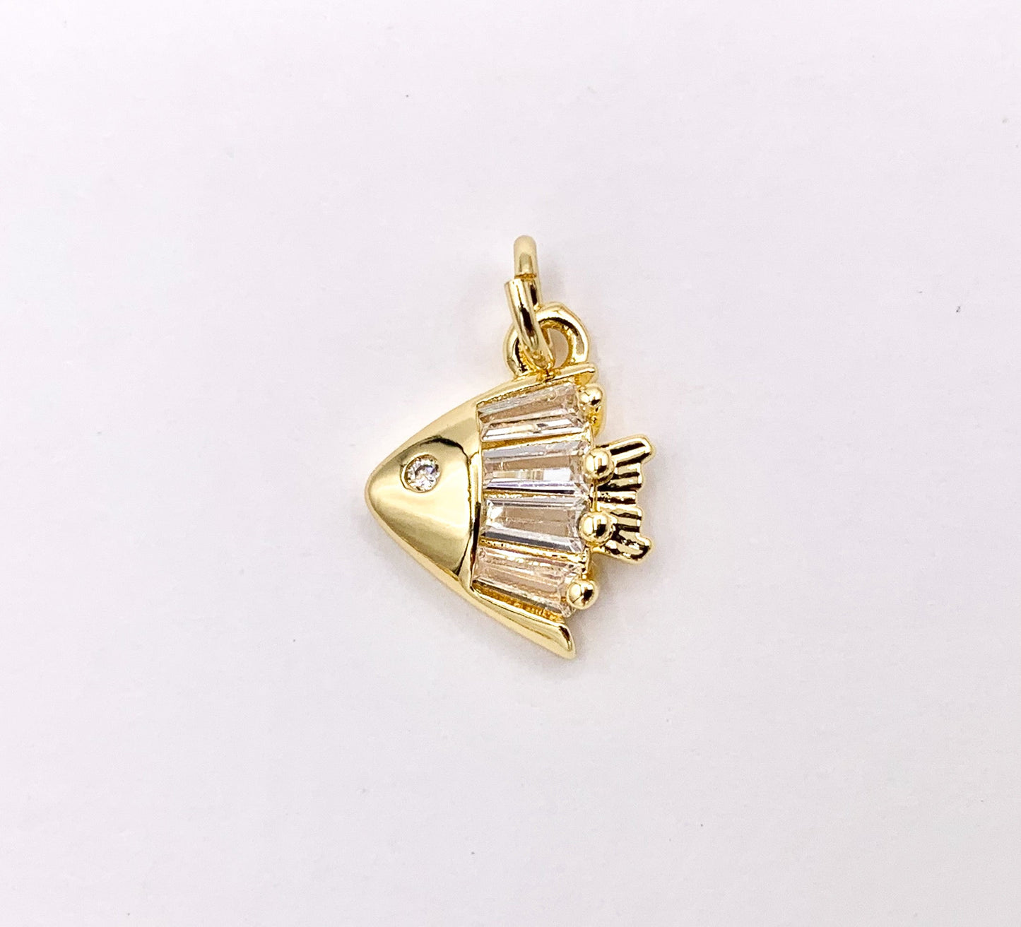 Cute Small CZ Pave Fish Charms in 18K Gold Plated Copper Base 10 PCS