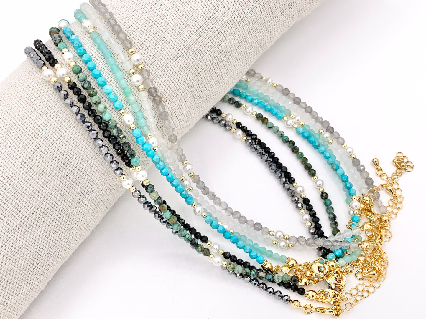 Delicate Assorted Stone Chokers 18K Gold Plated Hematite With Pearls Cute Choker Finished Necklace