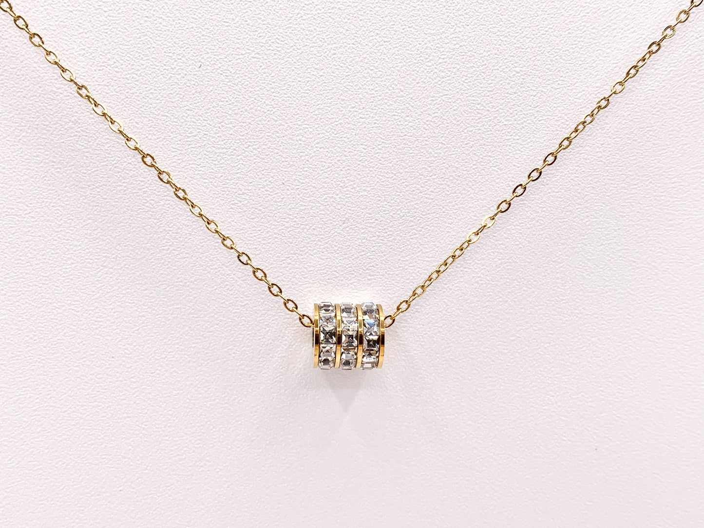 Delicate CZ Barrel Spacer Necklace Gold/Silver Plated Stainless Steel Dainty Flexible Minimalist Finished Necklace 16" with Extension Link