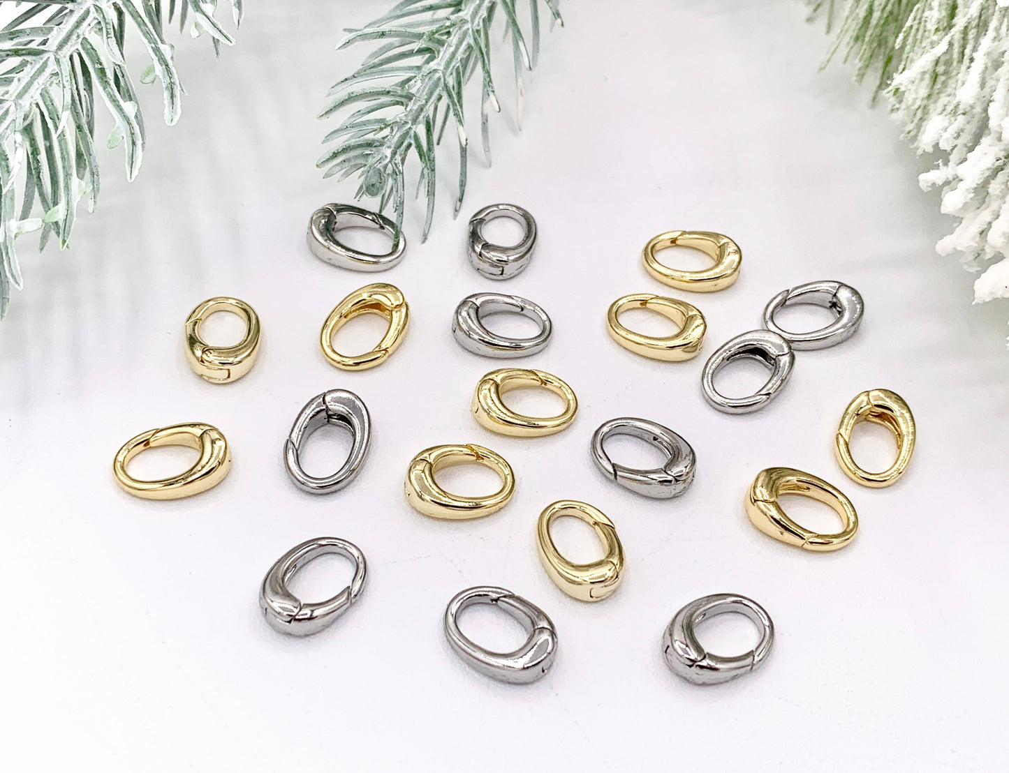 Cute Dainty Minimalist Oval Clasps in Real Gold/Platinum Plated Over Brass 10 PCS