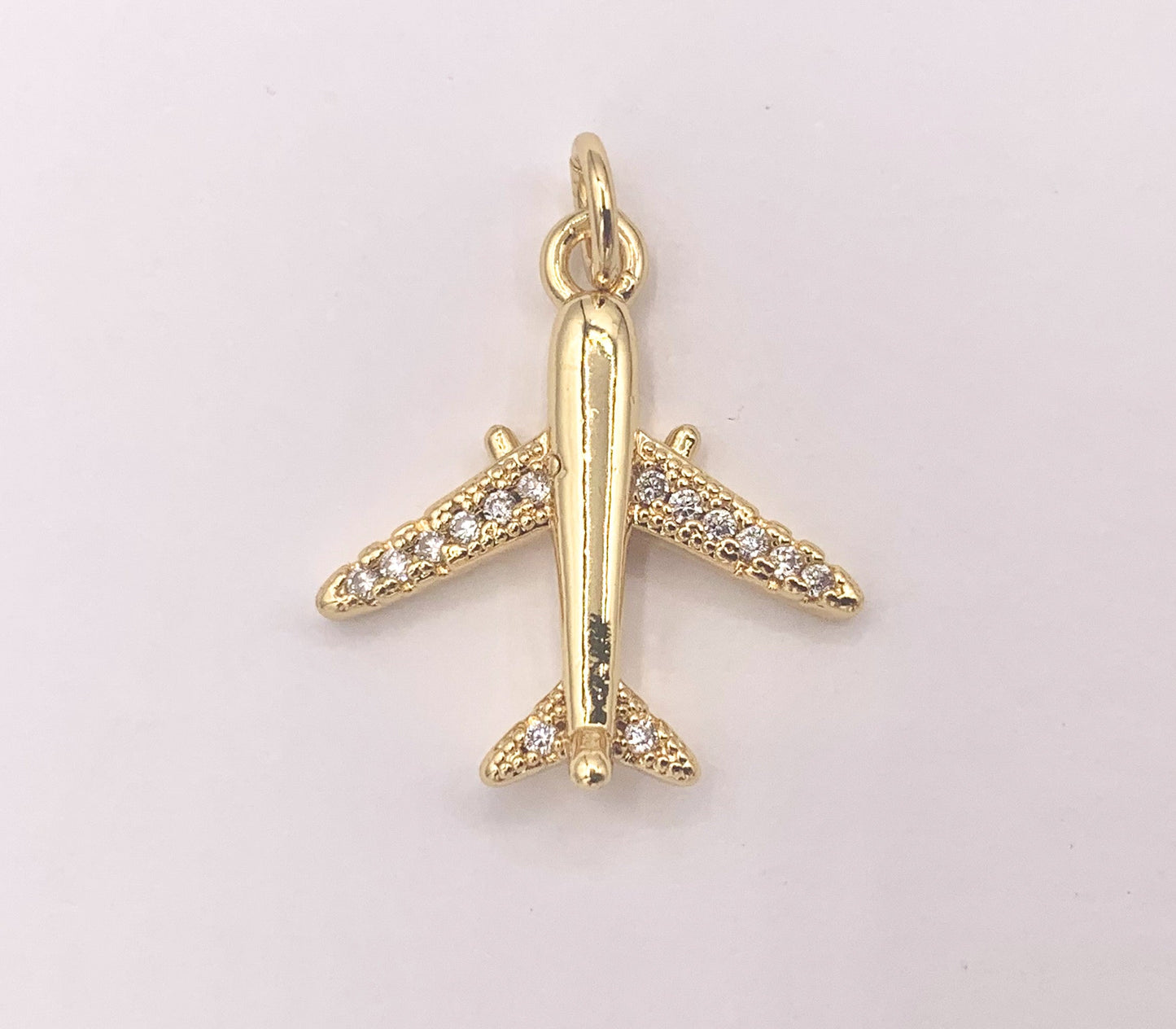 Airplane Charms in CZ Pave 18K Gold Plated Over Copper 10 PCS