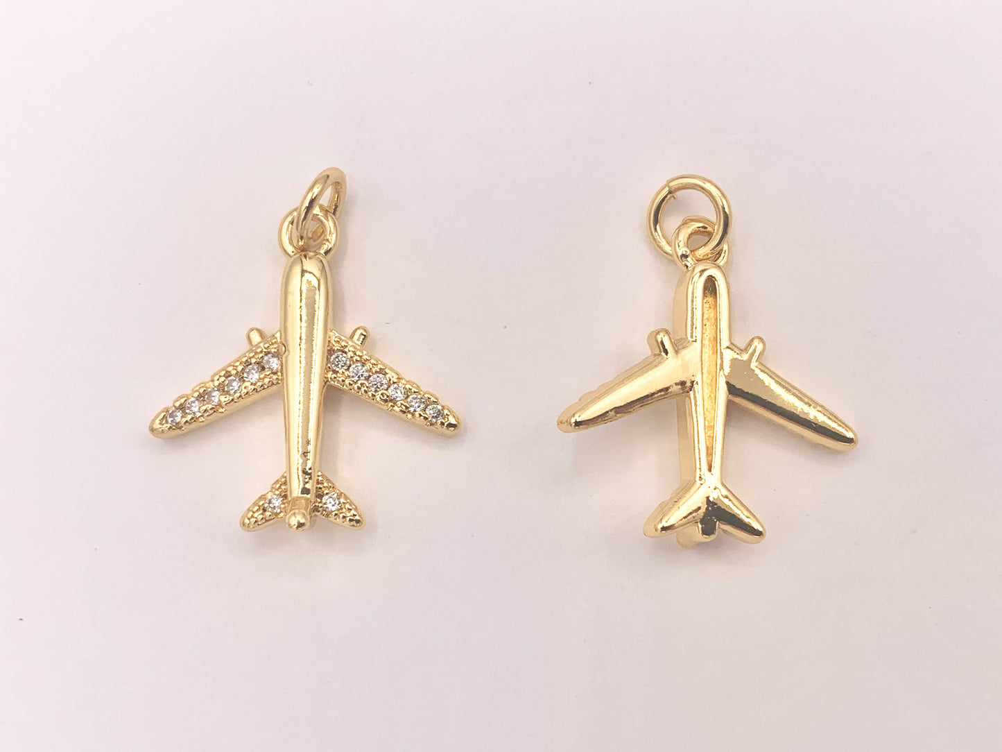 Airplane Charms in CZ Pave 18K Gold Plated Over Copper 10 PCS