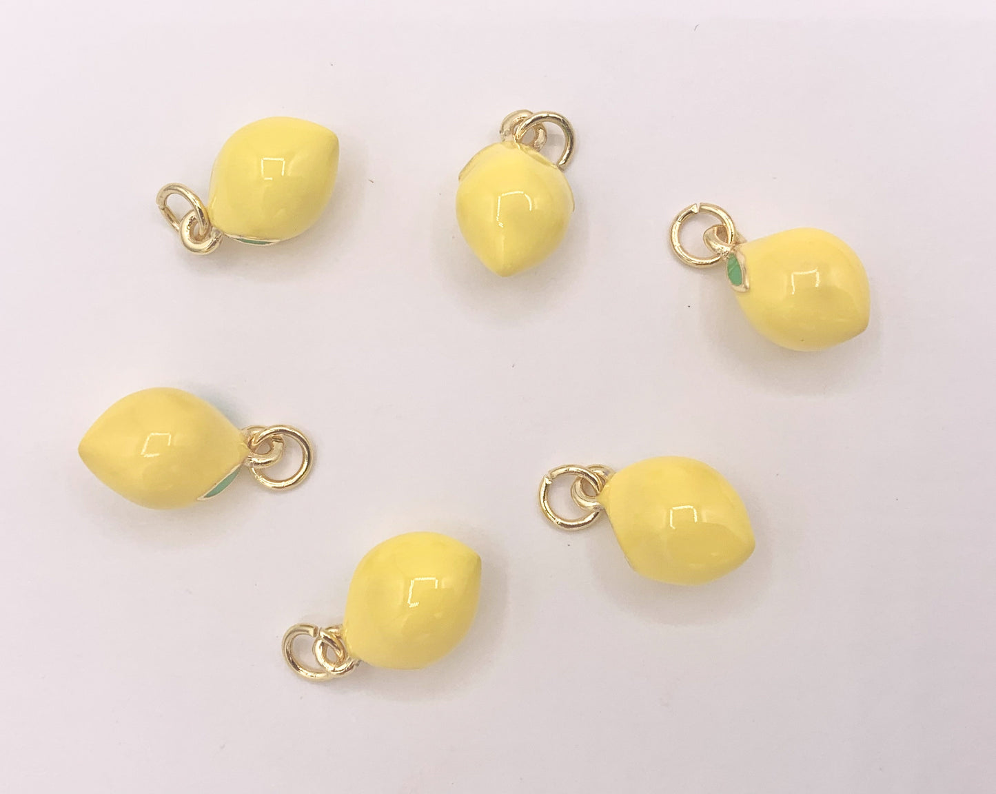 Cute Yellow Enamel Lemon Charms 3D Puffy Fruit Charms in 18K Gold Plated Over Copper 10 PCS