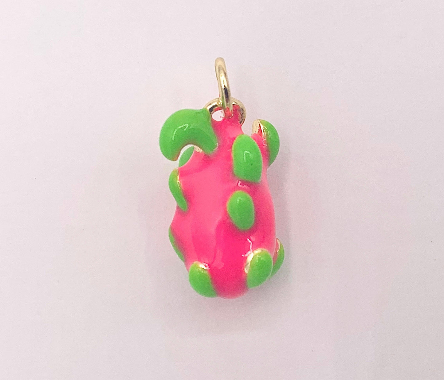 Cute Red Enamel Dragonfruit Charms 3D Puffy Fruit Charms in 18K Gold Plated Over Copper 10 PCS