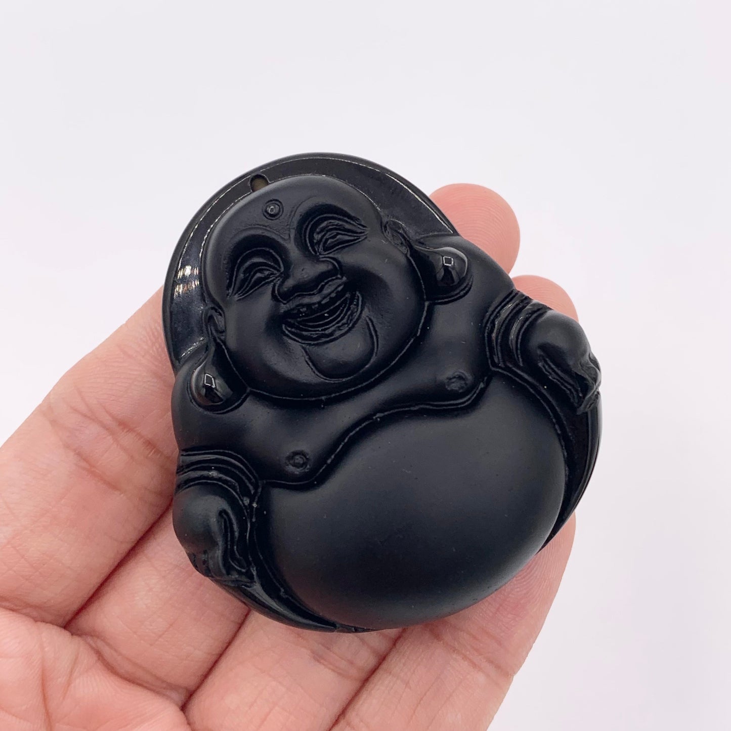 The Seated Laughing Buddha Natural Black Obsidian Pendants Beautiful Hand Carved Buddhism Stone Pendant Sold By Piece