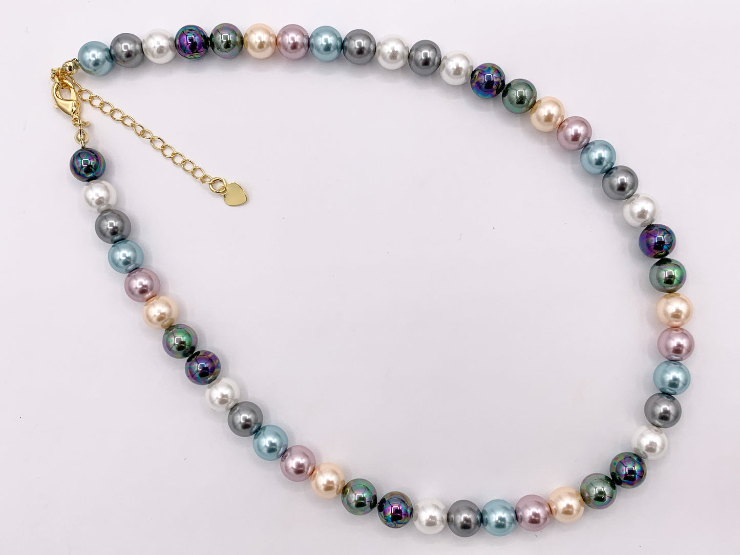 Delicate Dainty Minimalist Colorful Crystal Pearl Finished Necklace with Gold Plated Copper Findings 16" + 2" Extension 1 PC