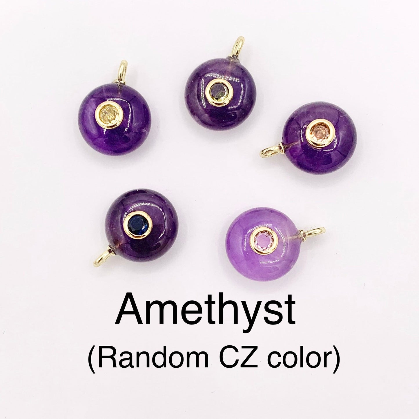 14mm Natural Gemstone Puffy Coin Shape Charm with Colorful CZ Pave | Amethyst/ Aventurine/ Clear Quartz/ Opal/ Rose Quartz 1 PC