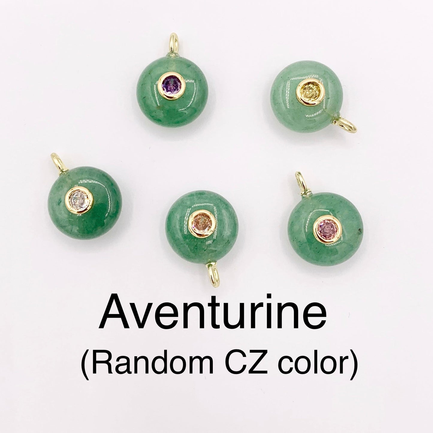 14mm Natural Gemstone Puffy Coin Shape Charm with Colorful CZ Pave | Amethyst/ Aventurine/ Clear Quartz/ Opal/ Rose Quartz 1 PC