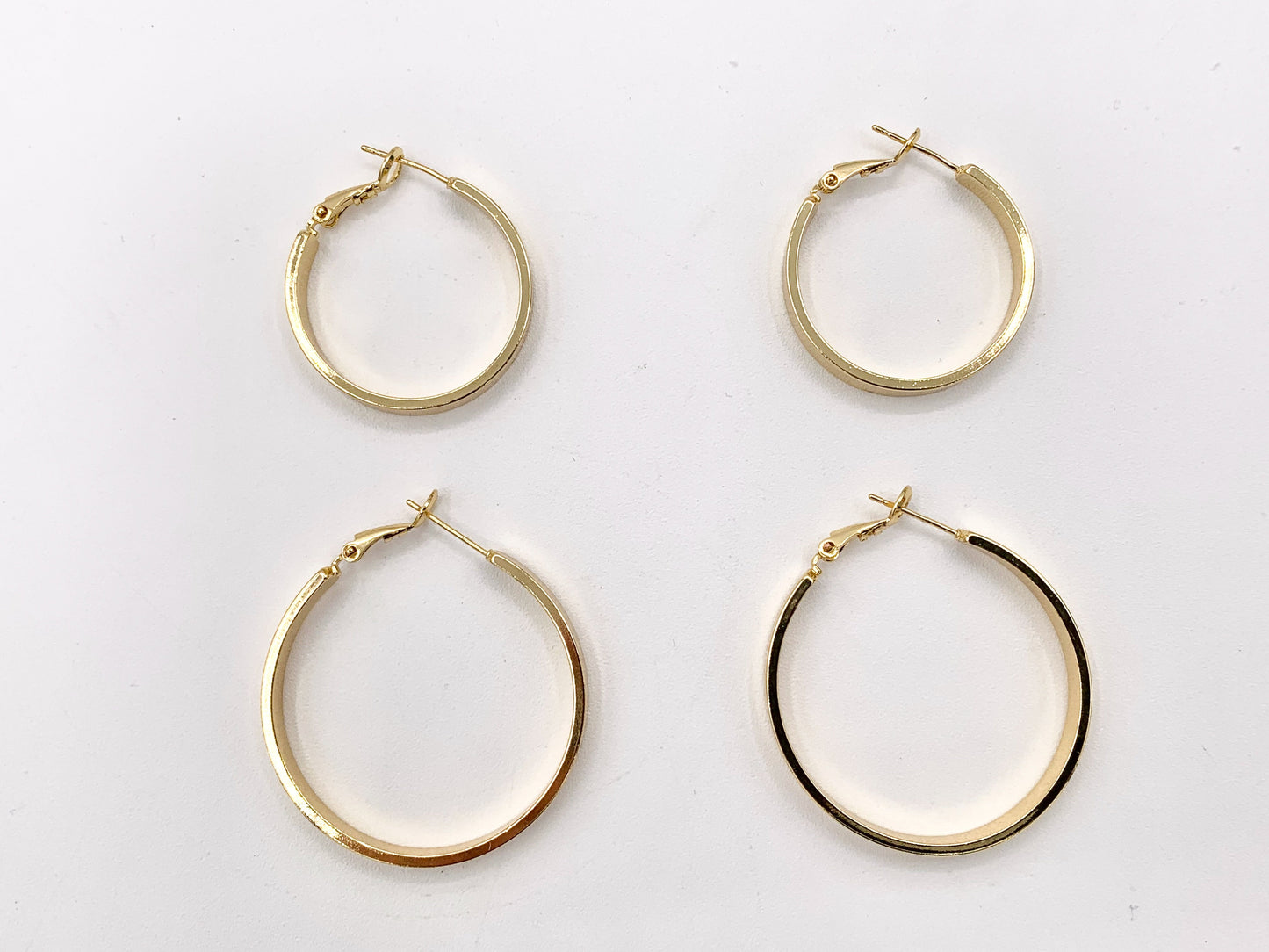 2 Sizes Simple Plain Hoop Earrings Real 18K Gold/Platinum Plated Over Copper 3 PAIRS