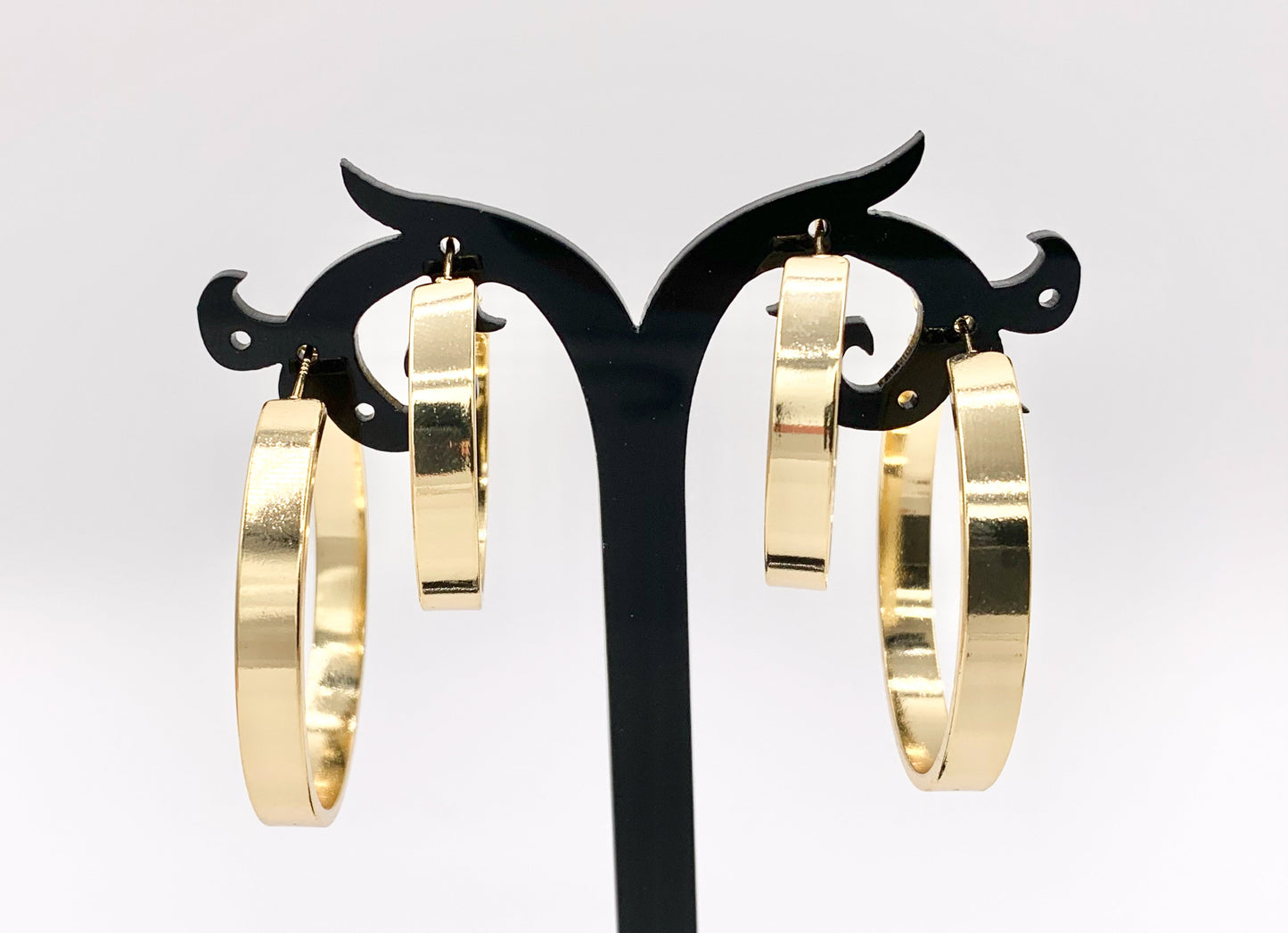 2 Sizes Simple Plain Hoop Earrings Real 18K Gold/Platinum Plated Over Copper 3 PAIRS