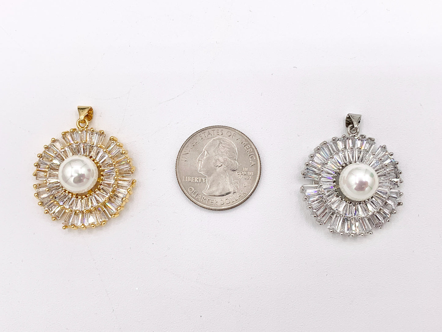 Large Mother Of Pearl CZ Pave Rhinestone Statement Pendant in 18K Gold/Platinum plated Copper 2PCS