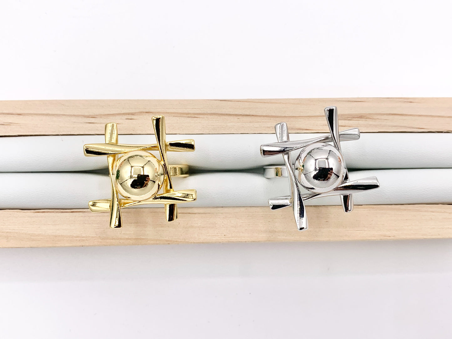 Unique Designs Tic Tac Toe Inspired Adjustable Rings Real Gold/Platinum 18K Plated Copper 4PCS