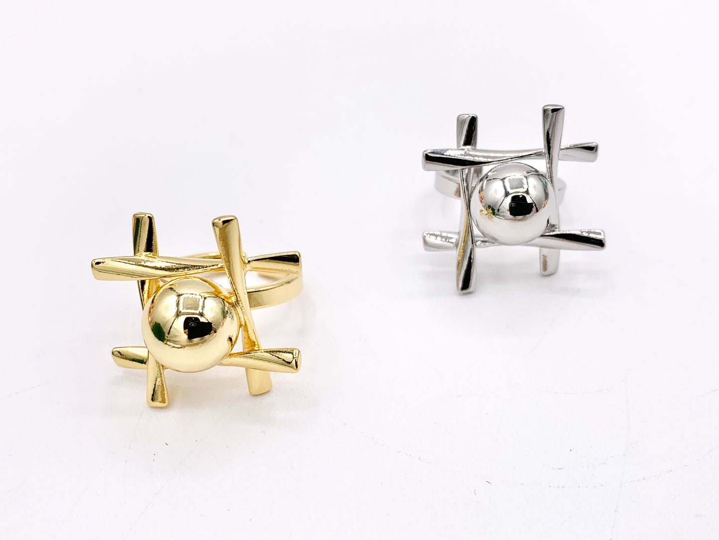 Unique Designs Tic Tac Toe Inspired Adjustable Rings Real Gold/Platinum 18K Plated Copper 4PCS