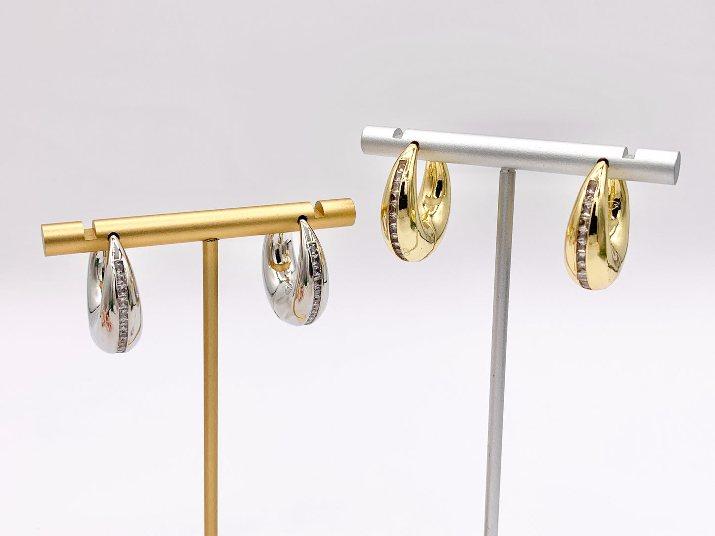 Puffy 24mm Small Circle Hoops Earring Huggies with CZ Pave in 18K Gold or Silver Plated Copper 3 PAIRS