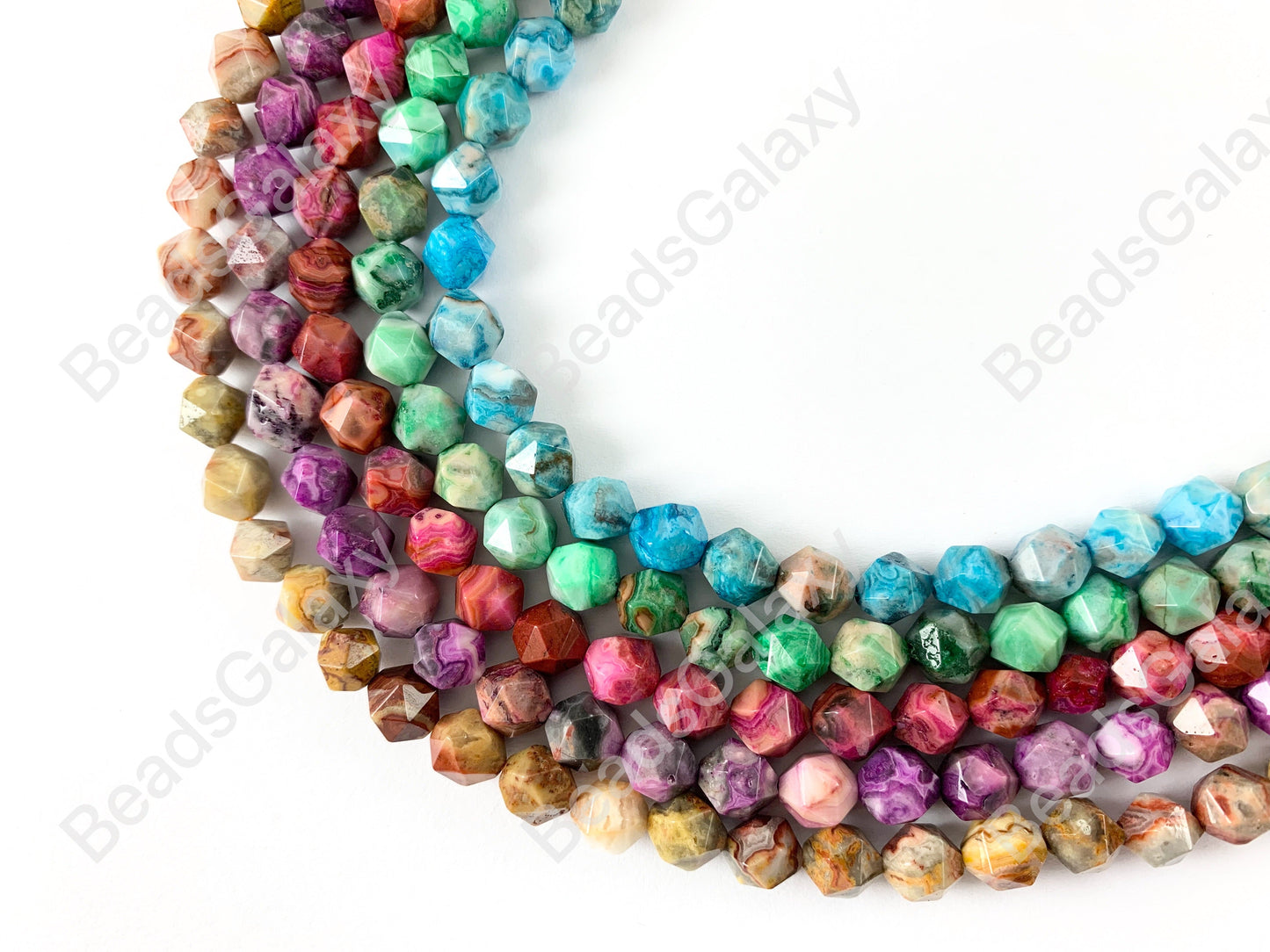 Handcut Dyed Crazy Lace Agate Gemstones Starcut Faceted Natural Gemstone Beads Around 15"