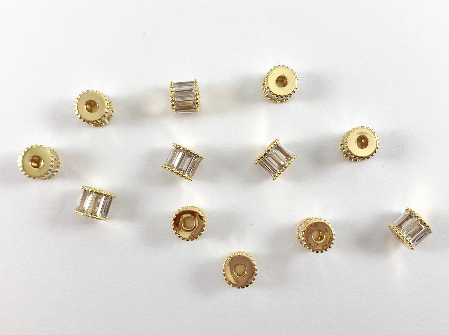 Baguette Spacer Beads | Real Gold 18K Plated Micro CZ Pave Tiny Barrel Space Beads Over Brass for Jewelry Making 8PCS