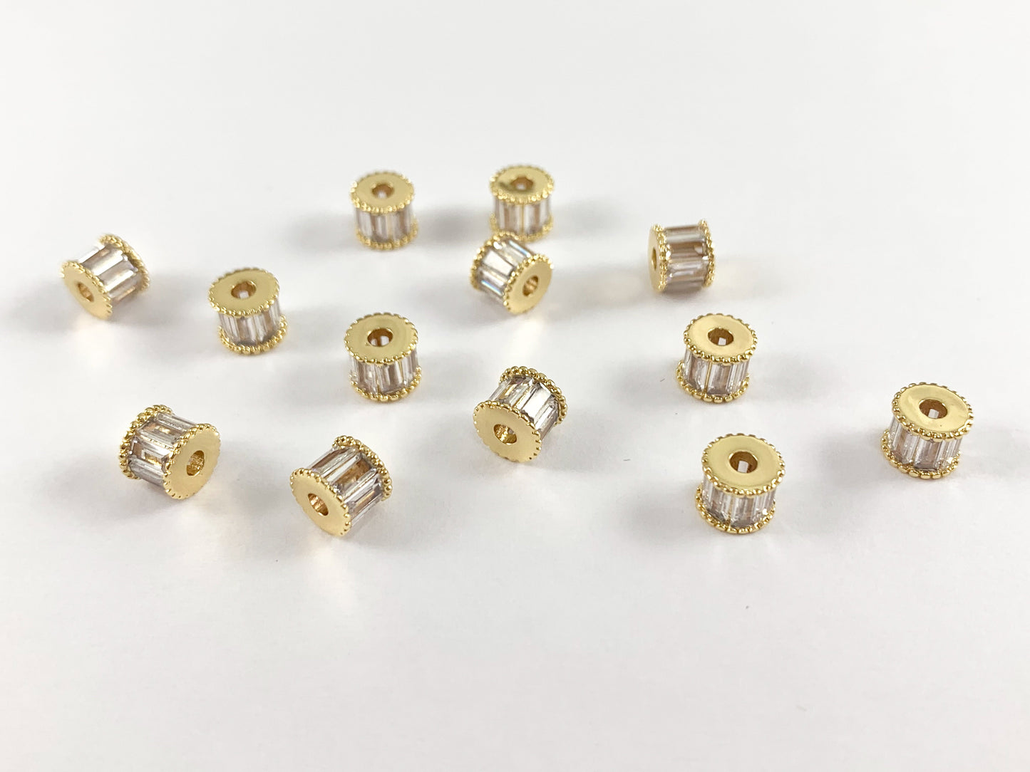 Baguette Spacer Beads | Real Gold 18K Plated Micro CZ Pave Tiny Barrel Space Beads Over Brass for Jewelry Making 8PCS