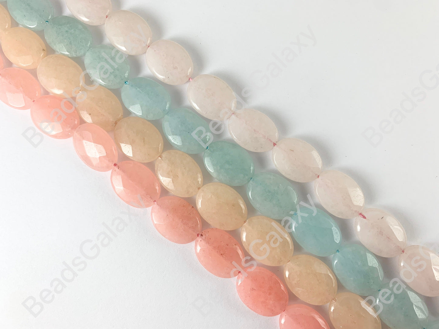 15x20mm Dyed Pastel Jade Oval Faceted Flat Natural Stone Beads Around 15"
